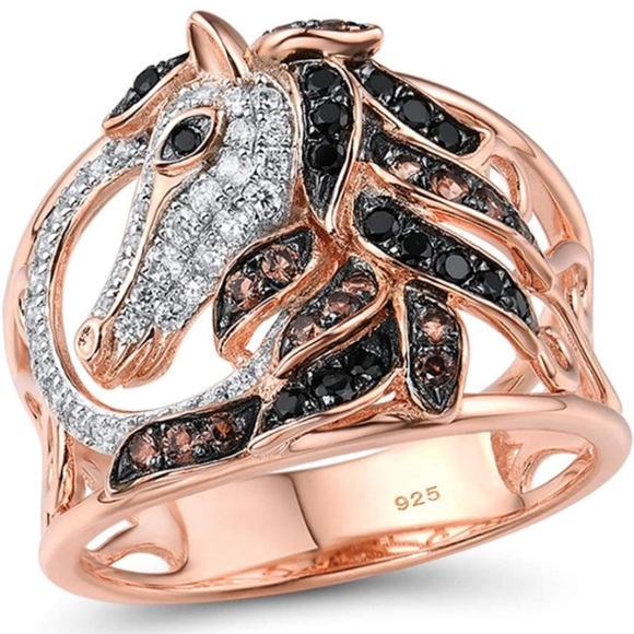 14k Chocolate Diamond Mustang Horse Ring - Picture 1 of 6